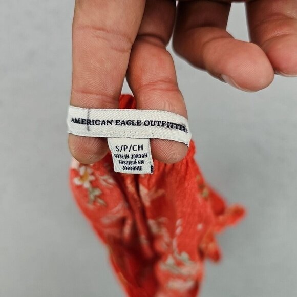 American Eagle Wrap Front Short Shorts Womens S Orange Floral High Rise Preppy - Picture 2 of 8